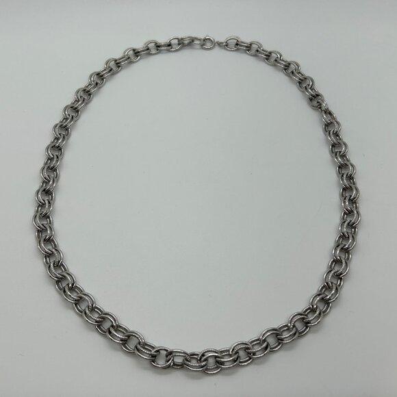 Vintage Chunky Silver-tone Chain Necklace Double Link Statement Chainmaille 20" - Picture 11 of 14